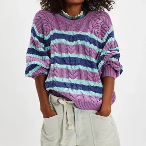 Free People Frankie Cable Striped Pullover